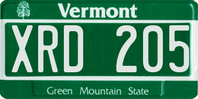 VT license plate XRD205