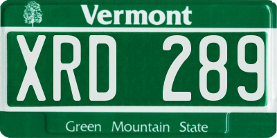 VT license plate XRD289