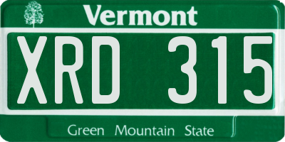 VT license plate XRD315