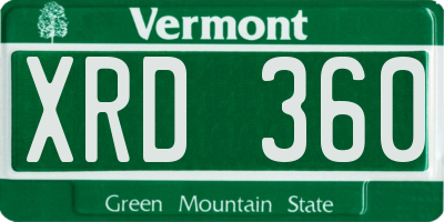 VT license plate XRD360