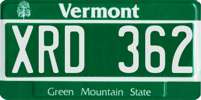 VT license plate XRD362