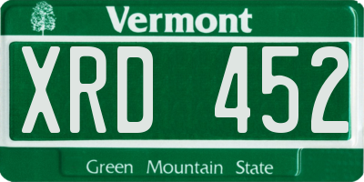 VT license plate XRD452