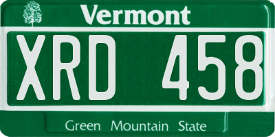 VT license plate XRD458