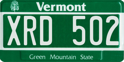 VT license plate XRD502
