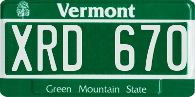 VT license plate XRD670
