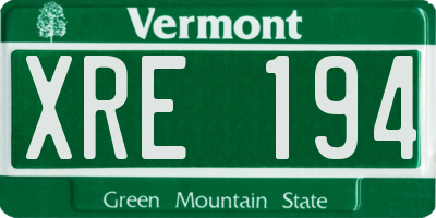 VT license plate XRE194