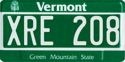 VT license plate XRE208