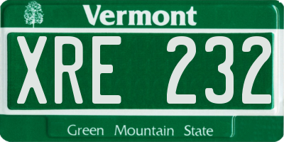 VT license plate XRE232