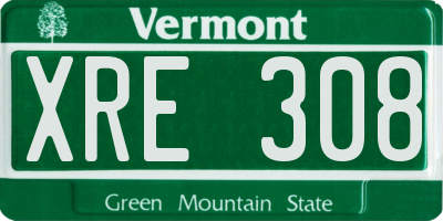VT license plate XRE308