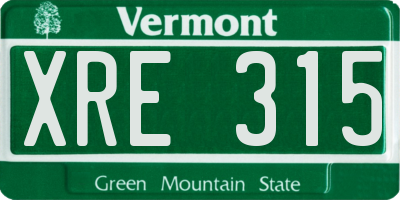 VT license plate XRE315