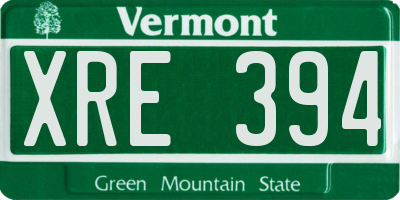 VT license plate XRE394