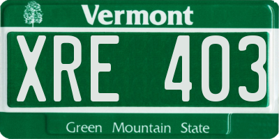 VT license plate XRE403