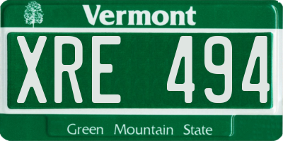VT license plate XRE494