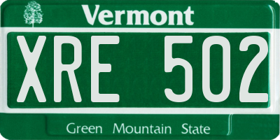 VT license plate XRE502
