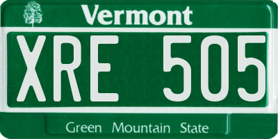 VT license plate XRE505