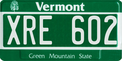 VT license plate XRE602
