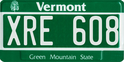 VT license plate XRE608