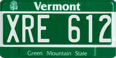 VT license plate XRE612