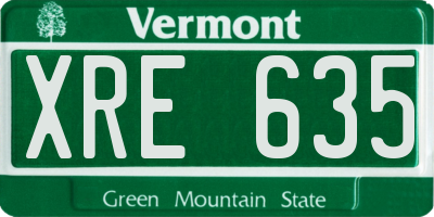 VT license plate XRE635
