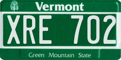VT license plate XRE702