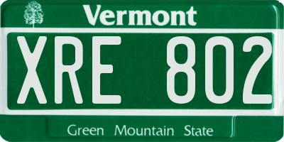 VT license plate XRE802