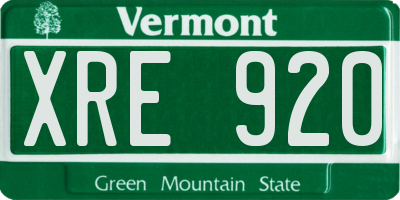 VT license plate XRE920