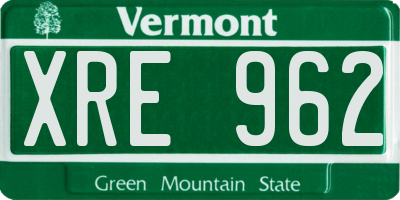 VT license plate XRE962