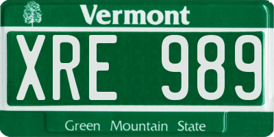 VT license plate XRE989