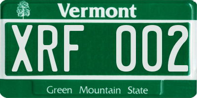 VT license plate XRF002