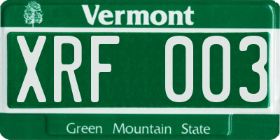 VT license plate XRF003