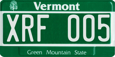 VT license plate XRF005