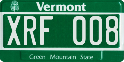 VT license plate XRF008
