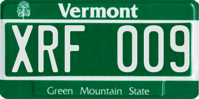 VT license plate XRF009