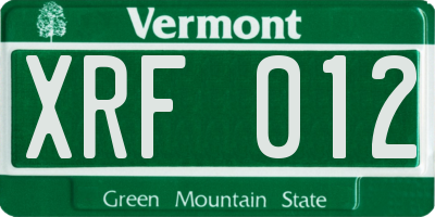 VT license plate XRF012