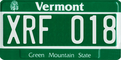 VT license plate XRF018