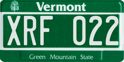 VT license plate XRF022