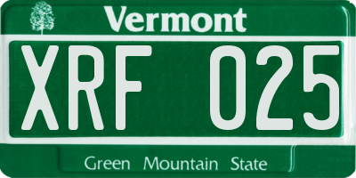 VT license plate XRF025