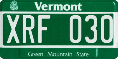 VT license plate XRF030
