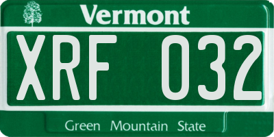 VT license plate XRF032