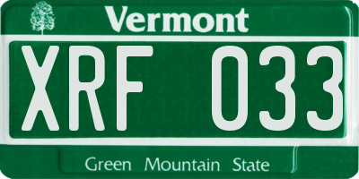 VT license plate XRF033
