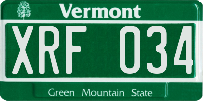 VT license plate XRF034