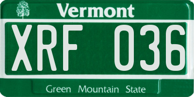 VT license plate XRF036