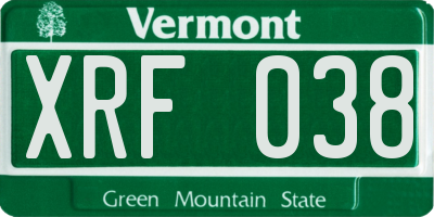VT license plate XRF038