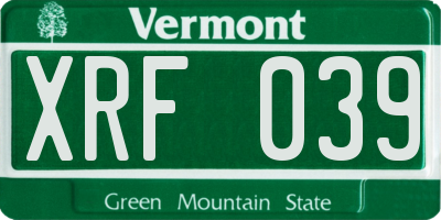VT license plate XRF039
