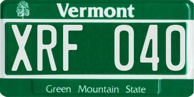 VT license plate XRF040