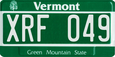 VT license plate XRF049