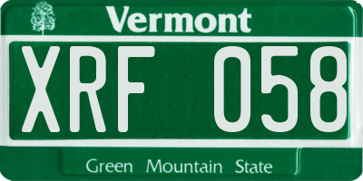 VT license plate XRF058