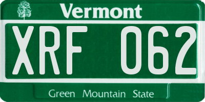 VT license plate XRF062