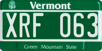 VT license plate XRF063