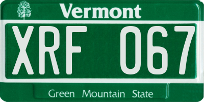 VT license plate XRF067